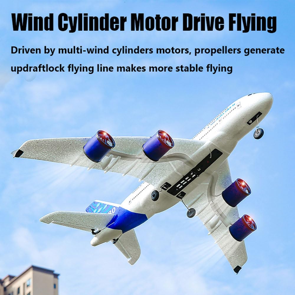 FANXMF RC Airbus 747 A380 2.4G Remote Control Electric Plane Four Motor RC Airplane Toy RC Airliner with LED Lights Drop Resistant Aircraft 2 Batteries EPP Airplane for Beginners Kids Gifts (A-380)