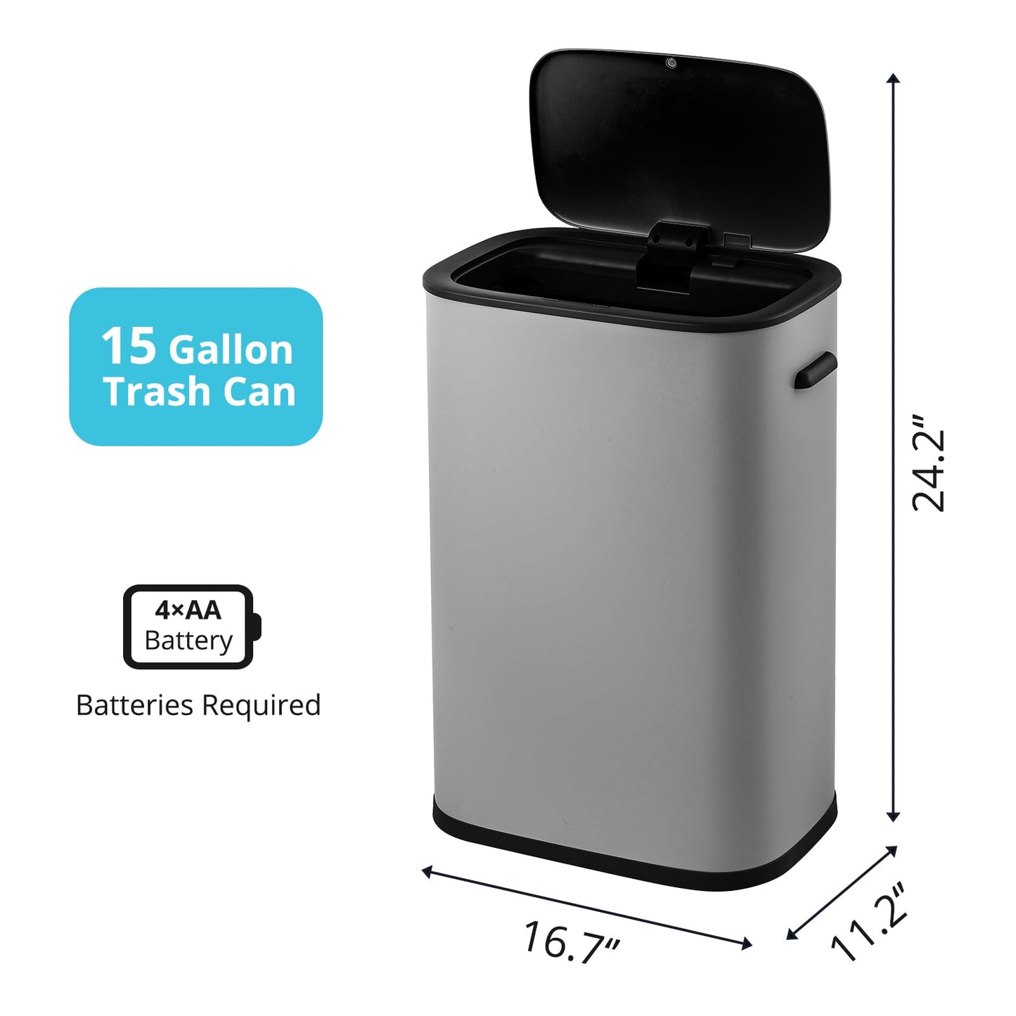 PrecisionAuto 14.5 Gal/55L Motion Sensor Trash Can, Touchless Automatic Garbage Bin with Soft-Close Lid & Handle, Rectangular Waste Basket for Kitchen, Bathroom, Bedroom, White(No Inner Bucket)