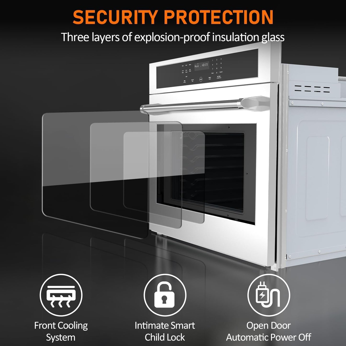 30" Electric Single Wall Oven, 4.8 cu. Ft. Capacity AirFry True Convection, Self Cleaning, Stainless Steel Freestanding Electric Range Oven with Front Control, Silver