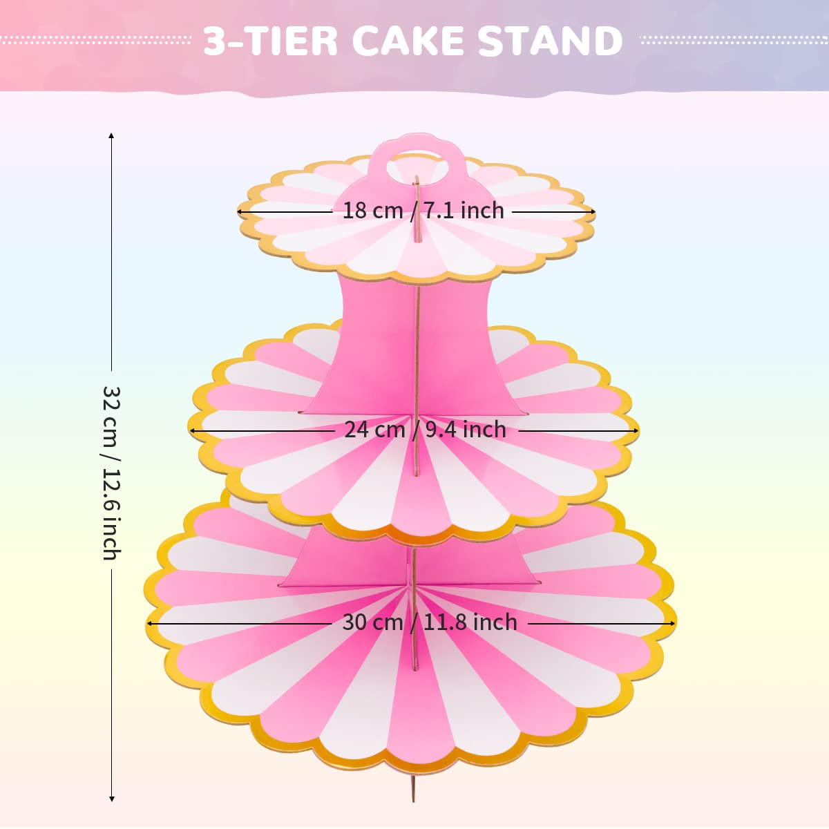 Unicorn Cake Decorations, Double-sided Unicorn Cupcake Wrappers & Toppers, 3-Tier Cake Stand, Unicorn Cake Topper for Unicorn Themed Parties, 68pcs