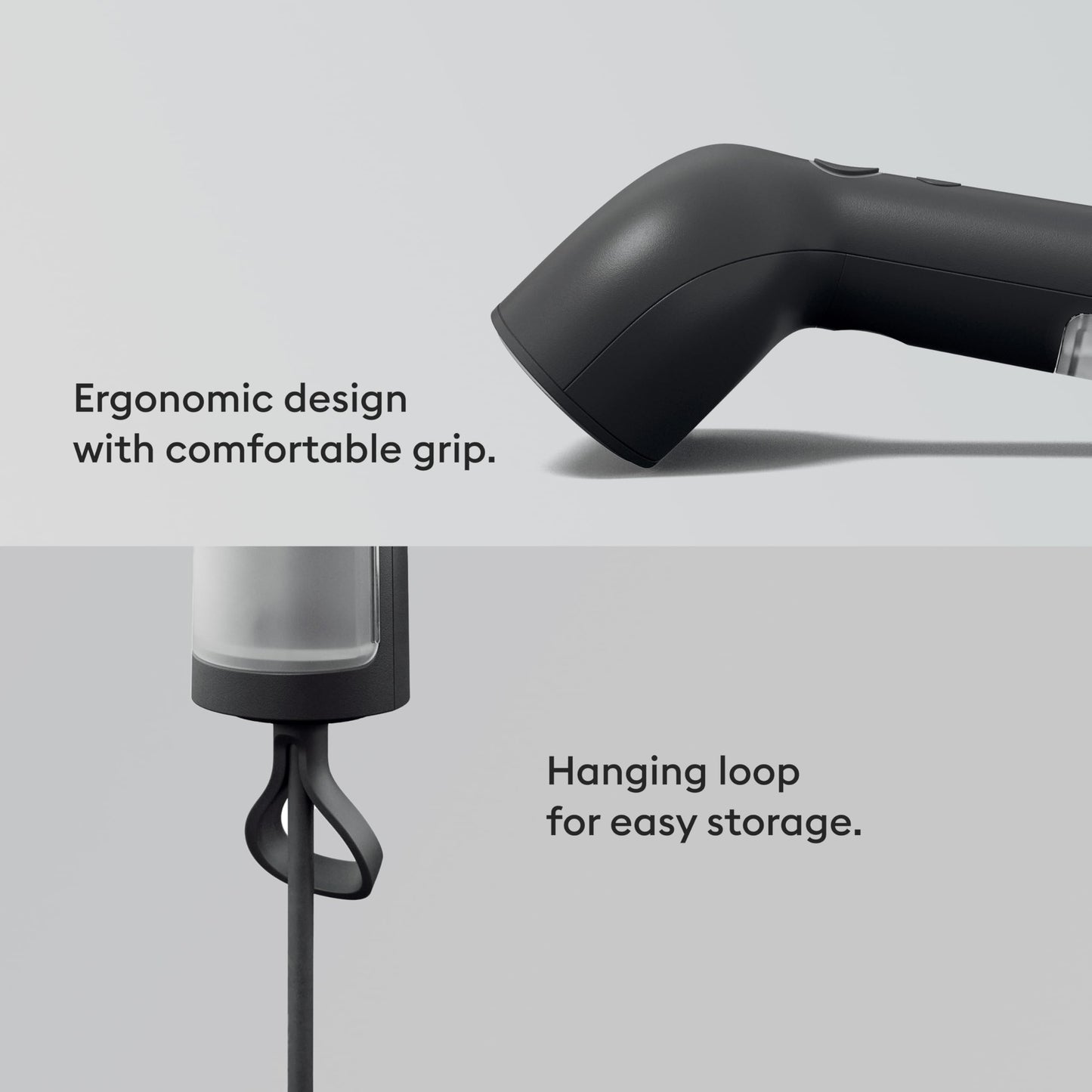 Steamery Handheld Clothes Steamer Cirrus Core, 1350W, Steam Output 0.74 oz/min, Heat up in 15 Seconds, Dry Steam Technology, Hanging Loop, Visible Water Tank, Portable, Scandinavian Design, Black
