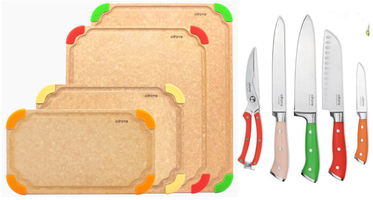 Elihome Premium 4-piece Cutting Board Set and 5piece Premium Stainless Steel Chef Knife Set
