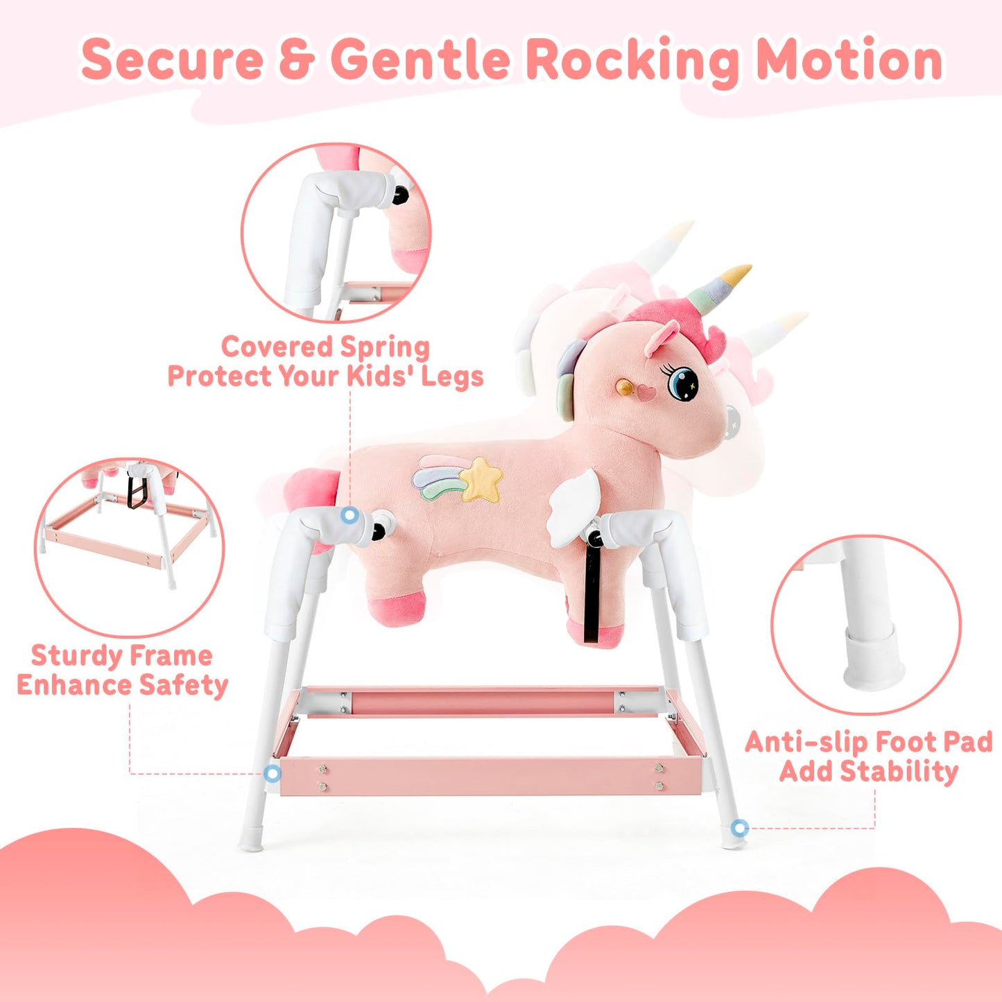 FUNLIO Unicorn Spring Rocking Horse for Kids 3-6, Rainbow Fairy Ride on Horse with Covered Spring & Sturdy Frame, Neighing & Galloping Sound for Pretend Play, Horse Toys Gift, CPC & CE Certified-Pink