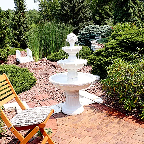 Sunnydaze 52-Inch 3-Tier Outdoor Water Fountain with Fruit Top - Large Outdoor Water Feature for Garden, Patio, Yard or Balcony - White