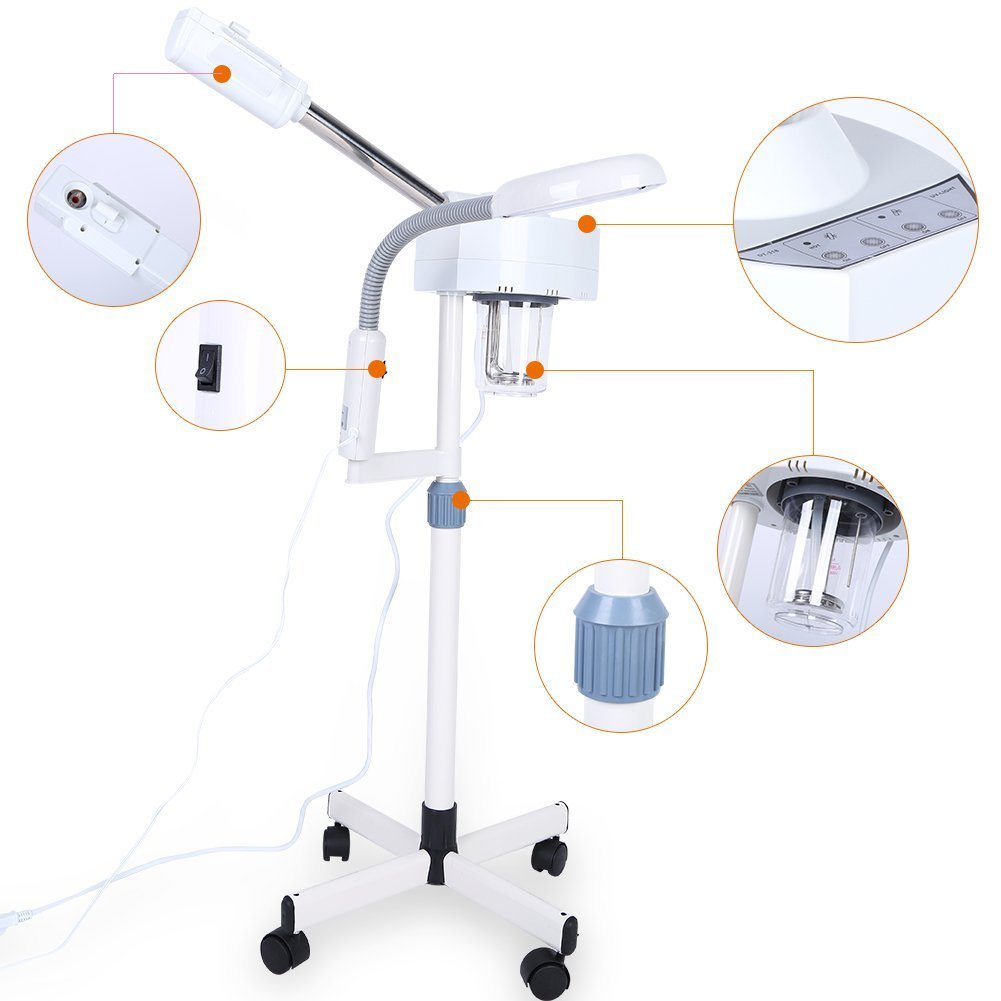 Magnifier Floor Light, 2 in 1 LED Cold Light Steamer with 5X Magnifying Lamp Machine for Home Salon Spa Ionic Skin Care