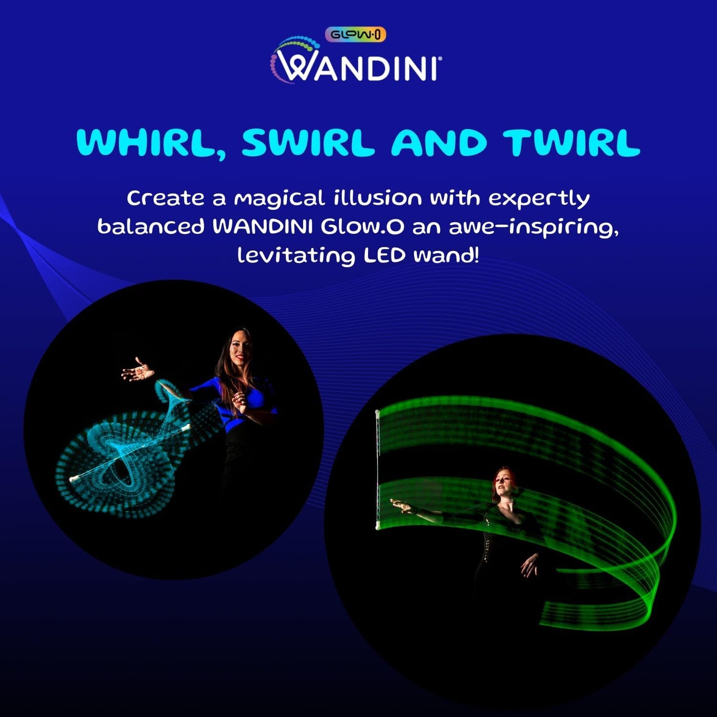 Wandini Glow.0 Magic Wand Collapsible LED Levitation Wand - USB Rechargeable Floating Wand - LED Light Wand with 22 Color Light Modes – Patented, Expertly Balanced LED Flow Wand Levitation Stick