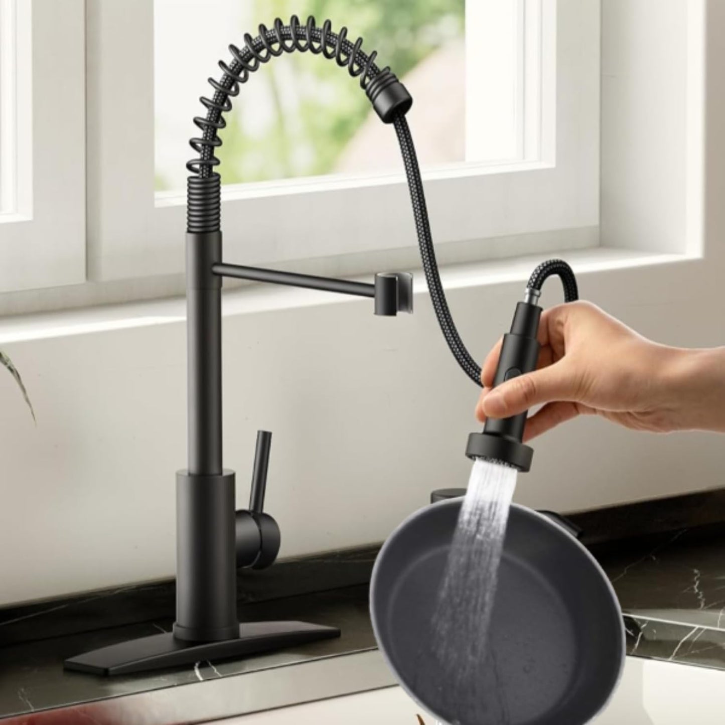 VIDEC Touch On Kitchen Faucet, 3 Modes Pull Down Sprayer, Touch On Sensor Activated, Ceramic Valve, 360-Degree Rotation, 1 or 3 Hole Deck Plate. 10-Year Warranty.(Matte Black,KW-62R)