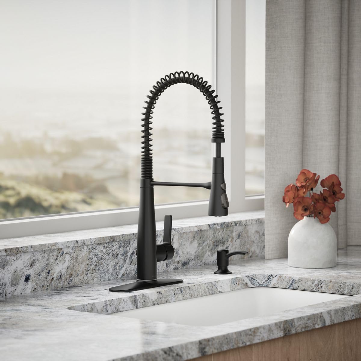 KOHLER K-REC22745-SD-BL Semi-Professional Kitchen Sink Faucets with Soap Dispenser, Commercial Kitchen Faucets with Pull Down Sprayer, Matte Black