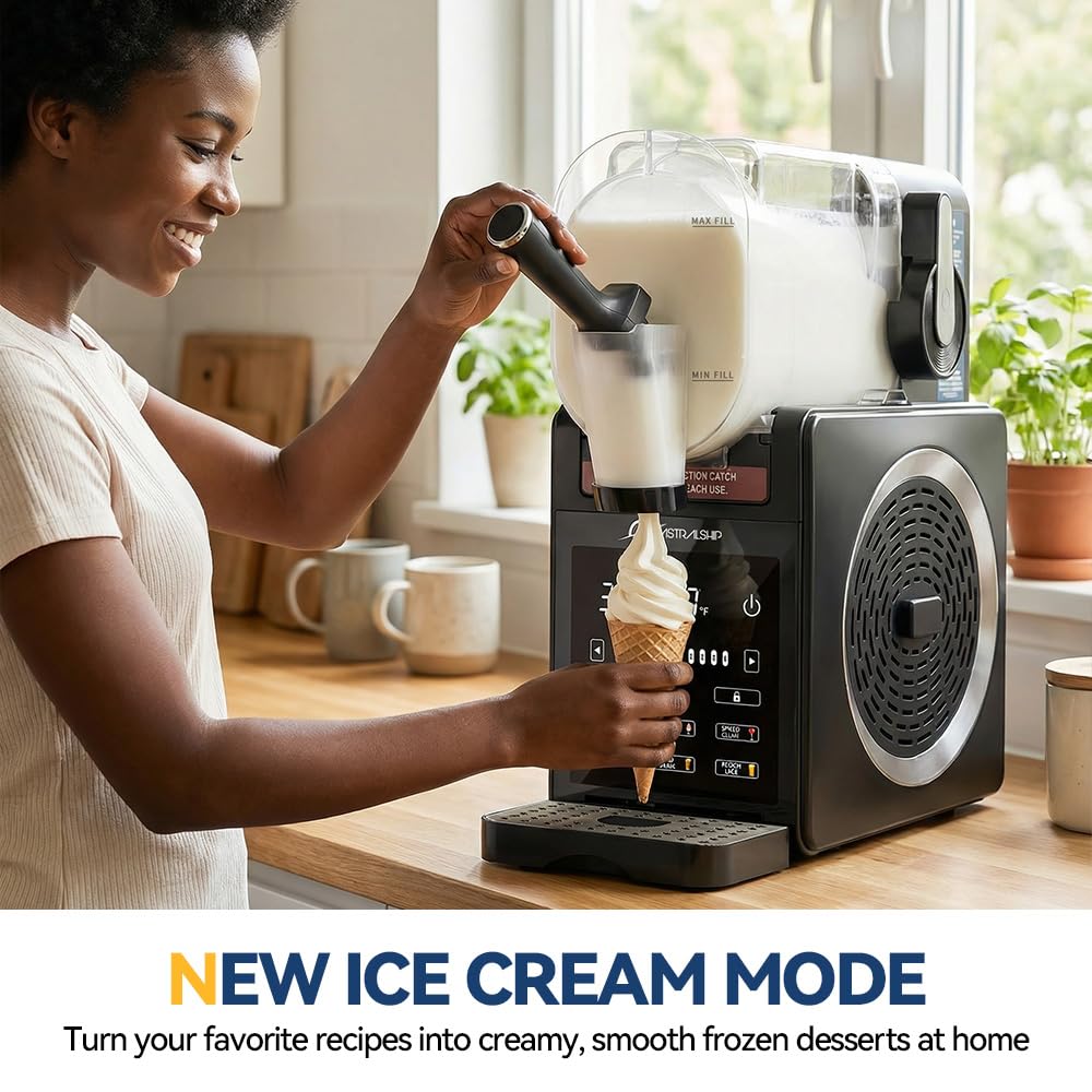 Slushie Machine with Soft Serve Ice Cream Mode, Slushy Maker for Home Frozen Drink Maker with 7 Presets, Auto Rinse, Low-Sugar & Alcohol Alerts – For Slush, Milkshakes, Margaritas & Frappés