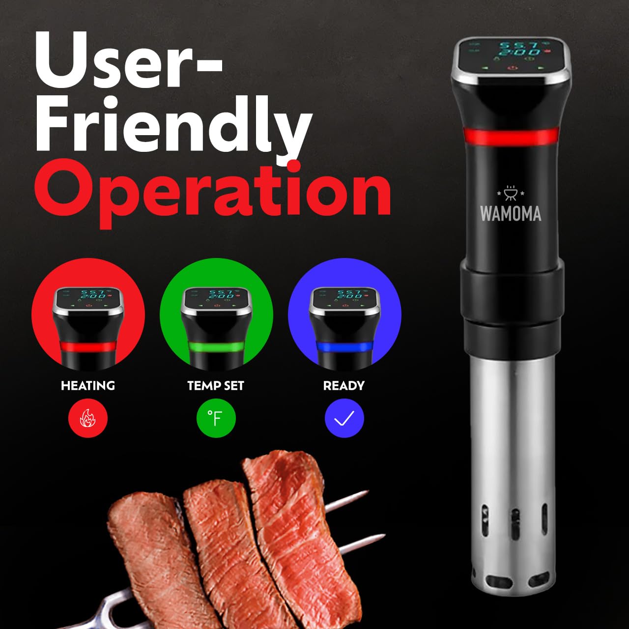 Wamoma Sous Vide Precision Cooker & 12 Quart Water Container with Free Cookbook, 1100W Ultra-Quiet Motor, IPX7 Waterproof, Smart Chip Technology, Perfectly Cooked Meals