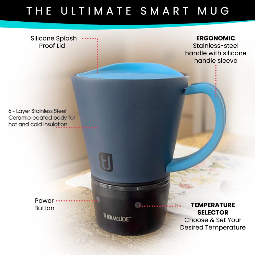 Thermojoe 14 Oz. Rechargeable Heated Smart Thermo Mug for Coffee and Tea with Temperature Control