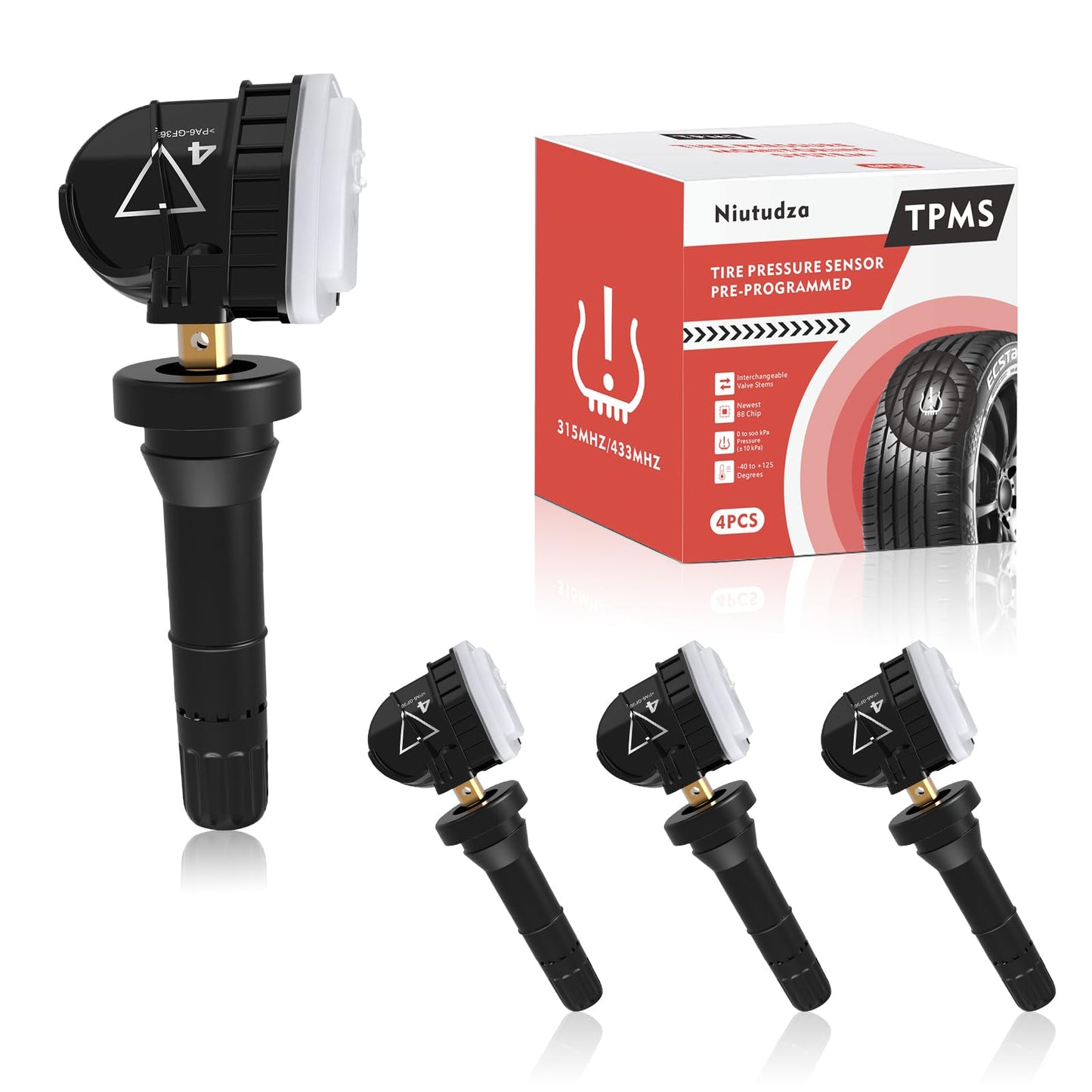 Niutudza TPMS Sensor Compatible with Chevy/Buick/Cadillac/GMC Acadia Sierra 2016-2019, 433MHz Pre-Programmed Tire Pressure Sensors, Replace 13598773 3516165 13506028 13594222 4 Pack