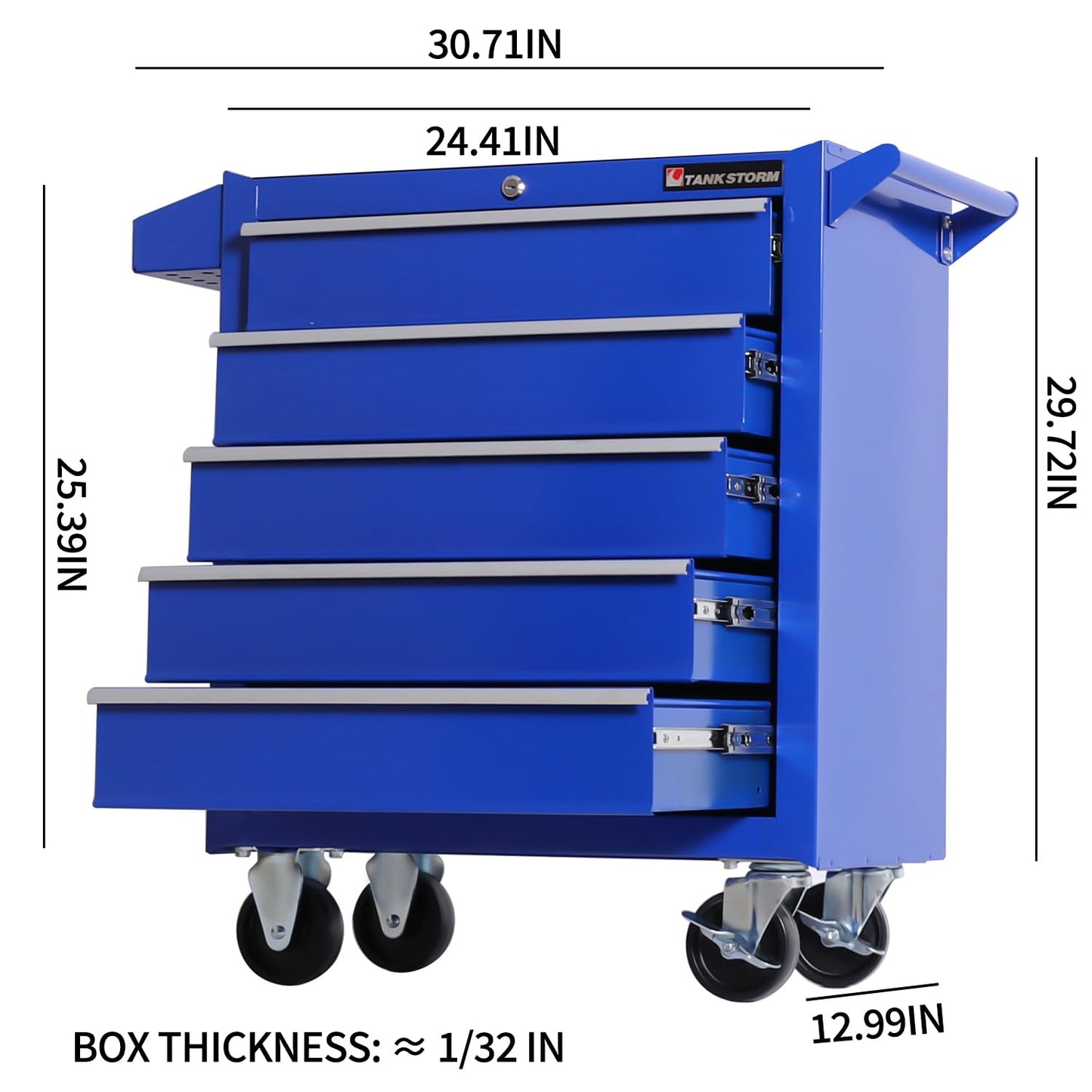 TANKSTORM Tool Chest Heavy Duty Cart Steel Rolling Tool Box 5 Drawer Cart (TZ35 Blue)