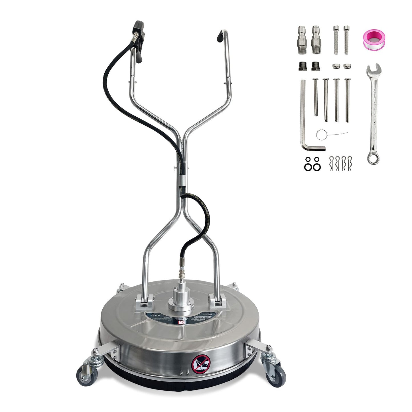 BouPower 30" Pressure Washer Surface Cleaner with 4 Wheels, 5200PSI Stainless Steel Surface Cleaner Attachment, Stainless Steel Dual Handle Pressure Washer for Concrete Driveway Sidewalk Deck Patio