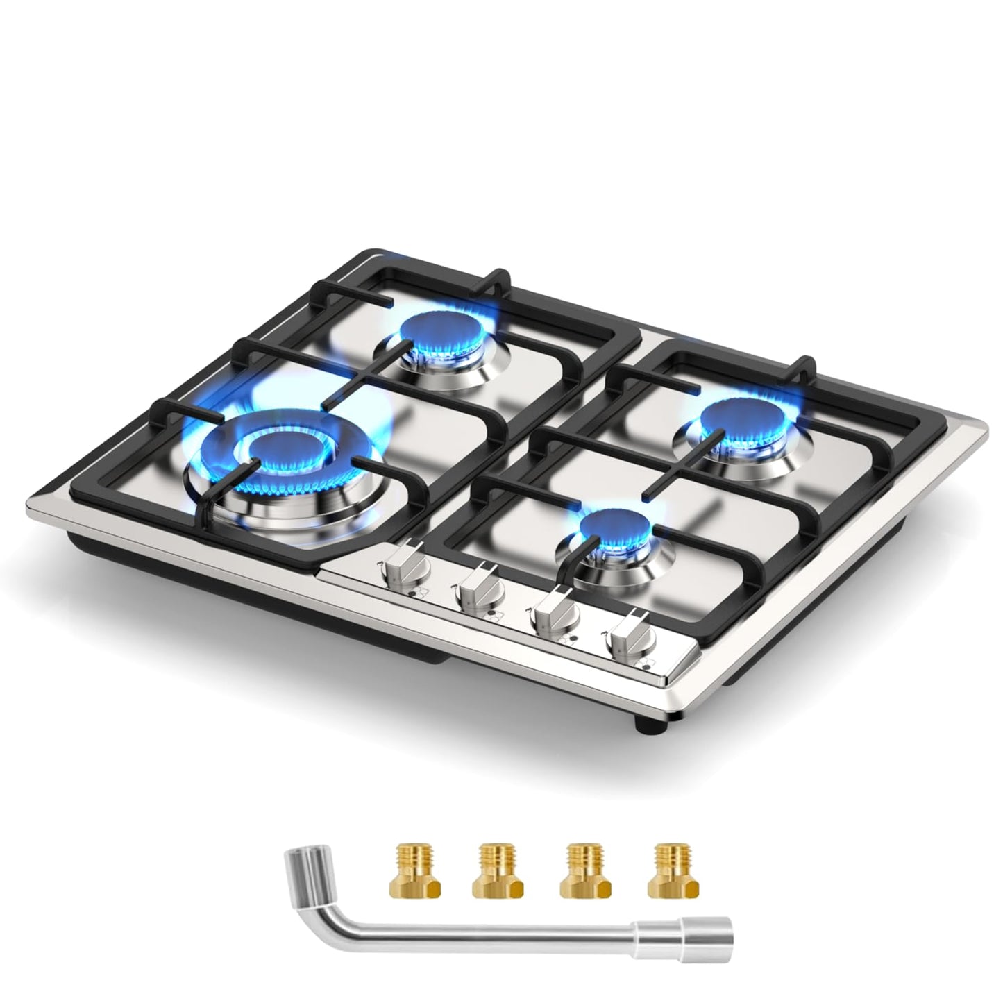 Nardea Gas Stove Top, 4 Burners LPG/NG Convertible Stainless Steel Gas Stove Top with Thermocouple Flameout Protection, Electric Ignition Built-in Countertop Hob for RV, Indoor & Outdoor Use
