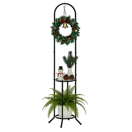 PULIJIAJU 2-tier Hanging Plant Stand Indoor and Outdoor, Space-Saving Iron Plant Shelf, 3 Potted Flower Pot Stand ,Planter Holder for Bedroom Balcony Living Room Patio Garden( n-style)