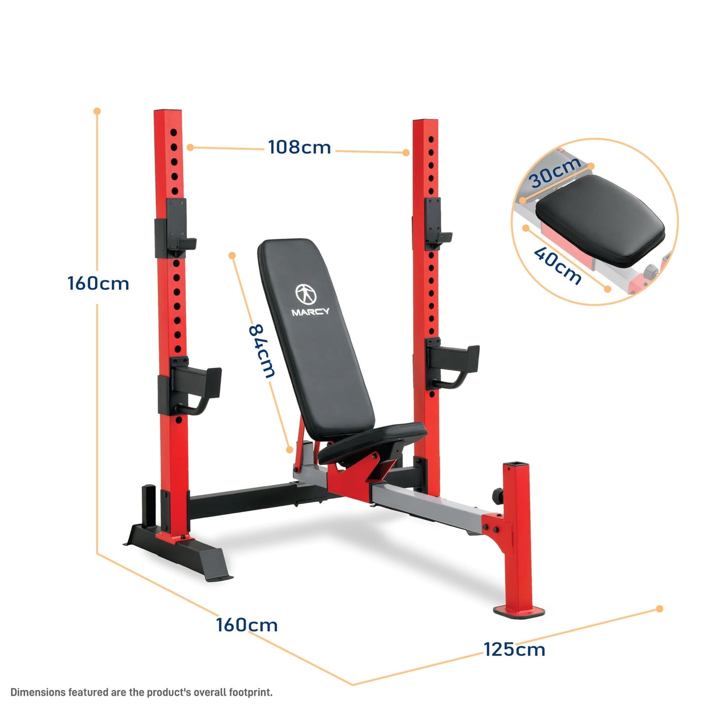 Marcy Deluxe Olympic Weight Bench with Adjustable Back and Bar Catch and Optional Arm Curl, Leg Developer, Lat Tower Attachments (Sold Separately), Personal Home Gym for Strength Training, Weightlifting