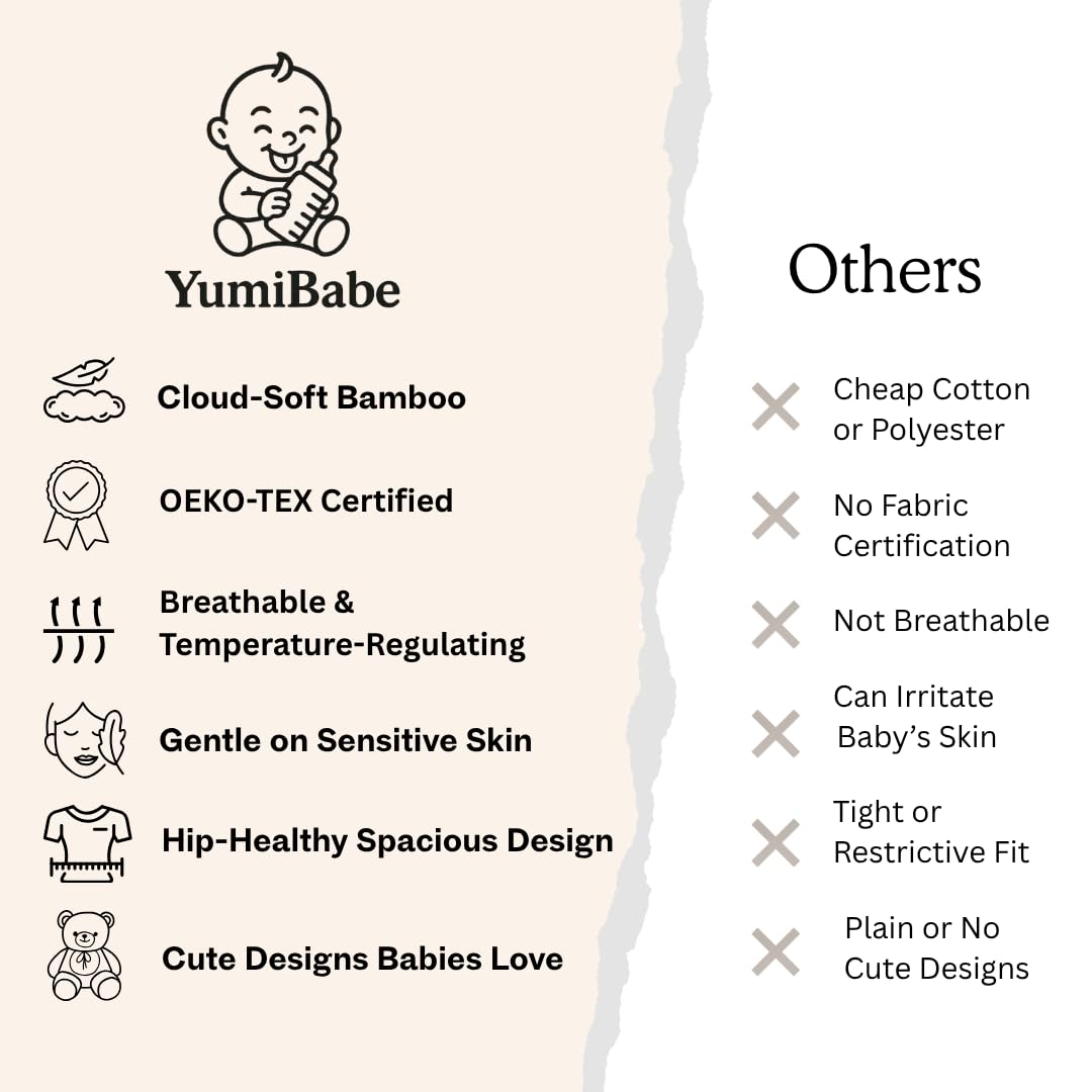 YumiBabe Premium Newborn Baby Sleep Sack, Organic Bamboo Wearable Blanket 0.5 tog, Ultra-Soft, Safe, Breathable Baby Sleeping Bag 0–6 months 2‑Way Zipper