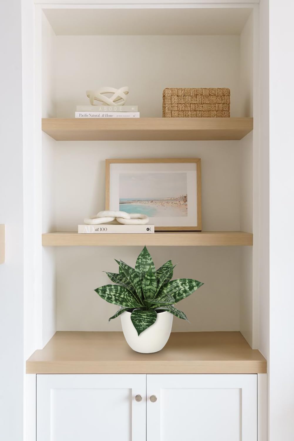 Hollyone Artificial Snake Plants 9" Faux Agave Succulent Plant Potted in White Pot Fake Sansevieria Aloe Tropical Plant for Desk Modern Office Home Bathroom Indoor Outdoor Decor
