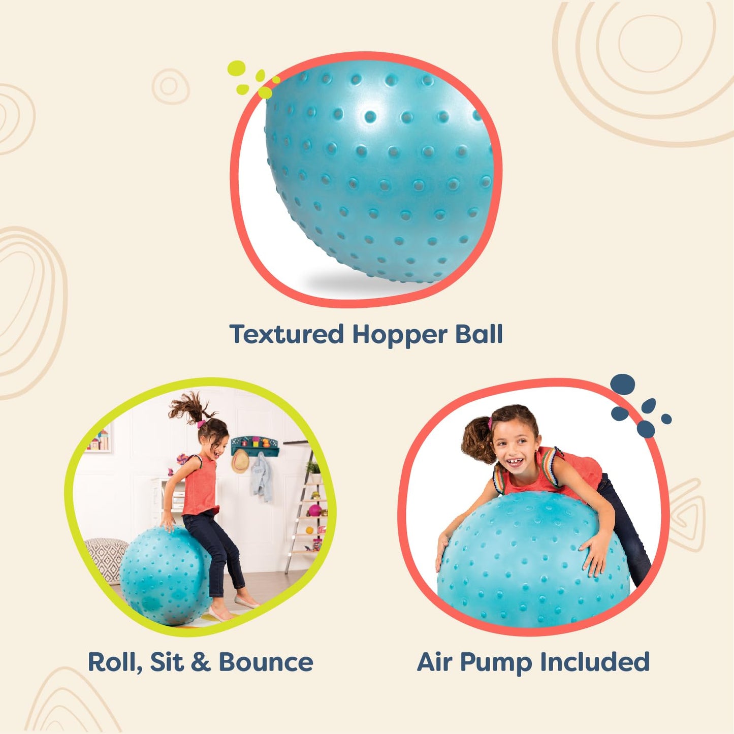 B. toys – 26-Inch Bouncy Hopper Ball Ride On Blue Sit & Bounce for Toddlers, Kids Big Ball for Jumping Play & Exercise Air Pump Included Pouncy Bouncy 3+ Years