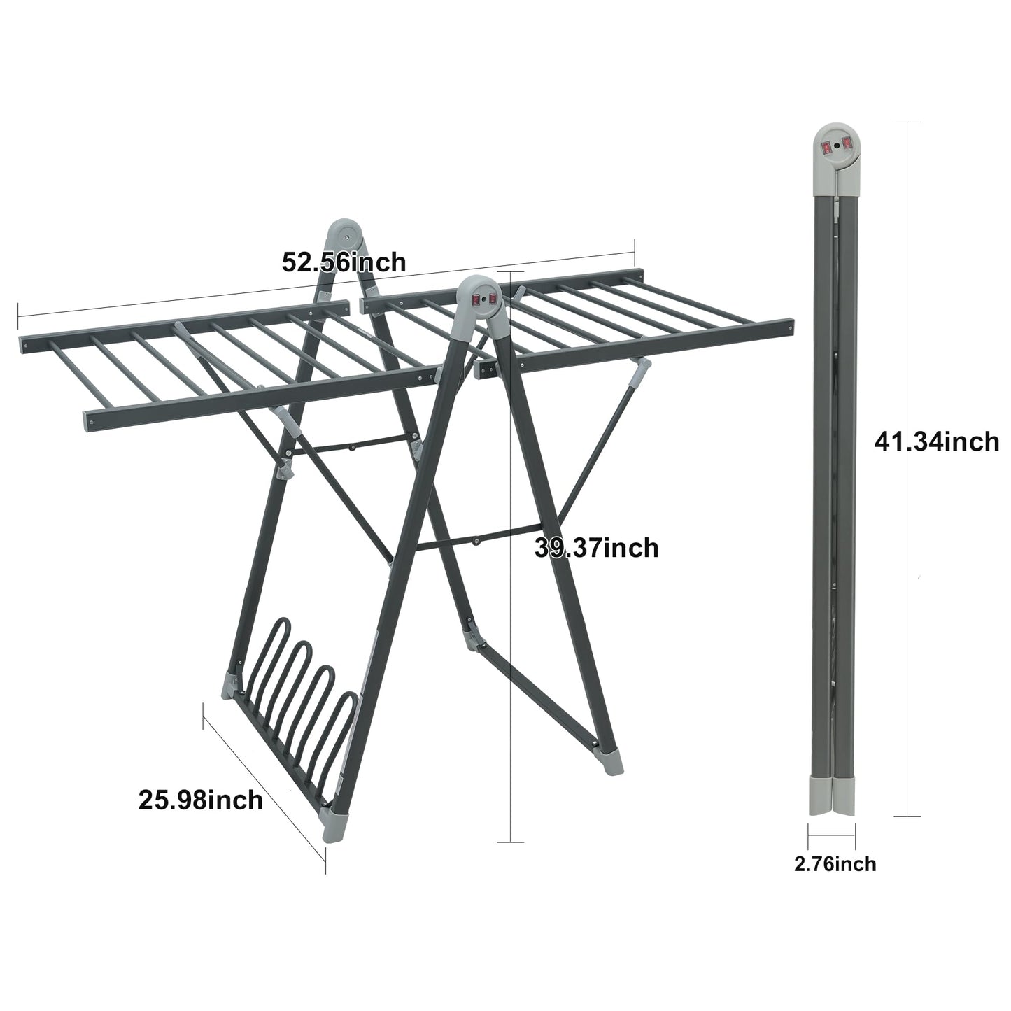 SHARNDY Electric Heating Clothes Drying Rack,Foldable Clothes Drying Rack,Suitable for Drying Clothes, Shoes and Socks.Plug & Play,Space Gray,Aluminum Alloy,One-Click Switch(39.37×52.56×25.98in)