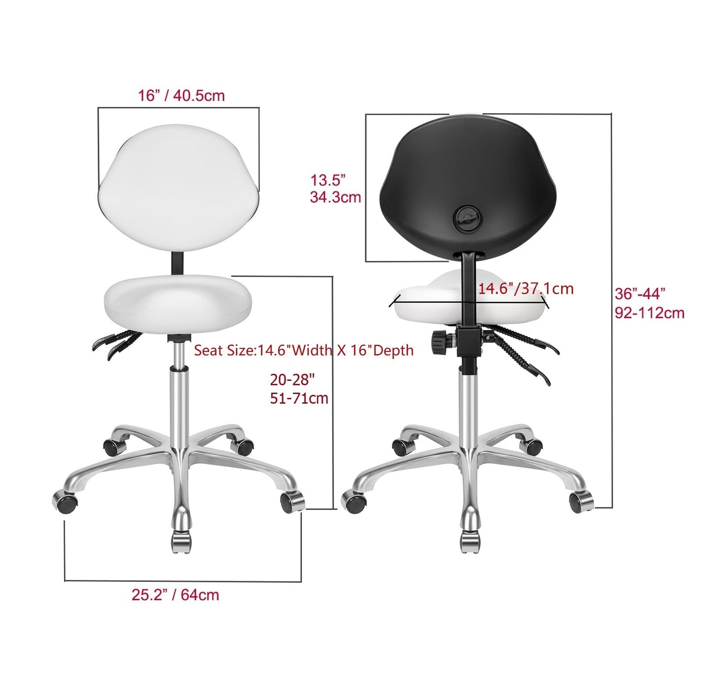 Kaleurrier Ergonomic Rolling Swivel Saddle Stool with Wheels - Hydraulic Lifting Height Adjustable Saddle Chair for Clinic Hair Salon Lab Kitchen Office Drafting Chairs (White, with Back)