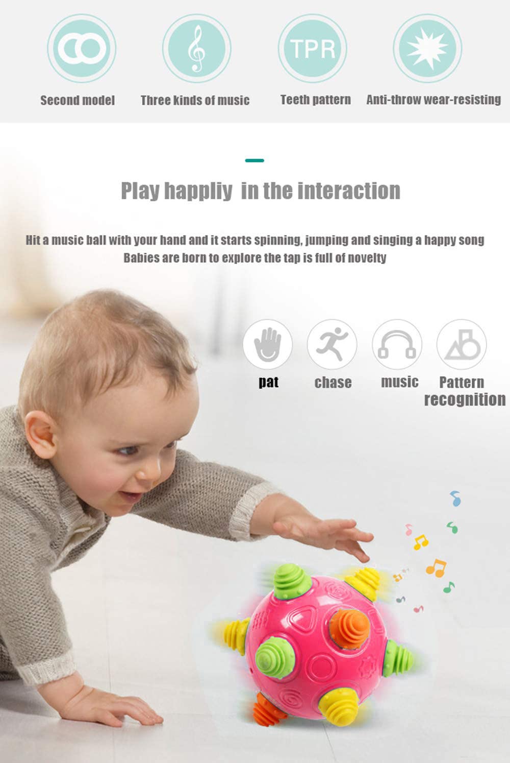 Toddlers Baby Music Shake Dancing Ball Toy, Move and Crawl Ball Toys for Kids,Bouncing Sensory Learning Ball Toys Ideal Gift for Baby Boys and Girls, Endless Fun for Children (Navy Blue),18+ Months