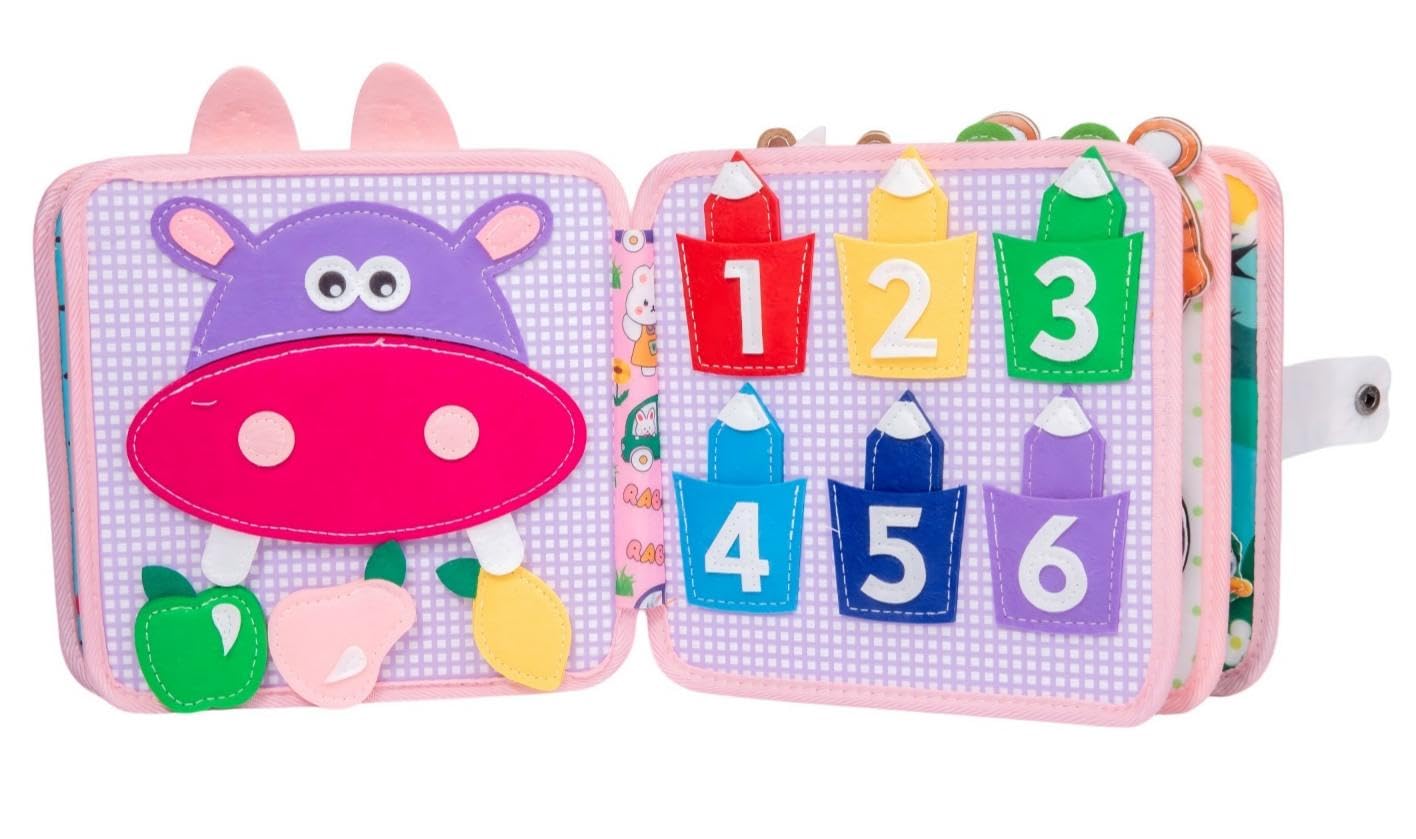 Bunny Montessori Busy Book for Toddlers 1-3- Preschool Felt Quiet Busy Book with Animal Sensory Mats- Early Learning Set for 1 2 3 Years Old Autism Sensory Toy-Airplane Travel Toy for Kids Girls Gifts