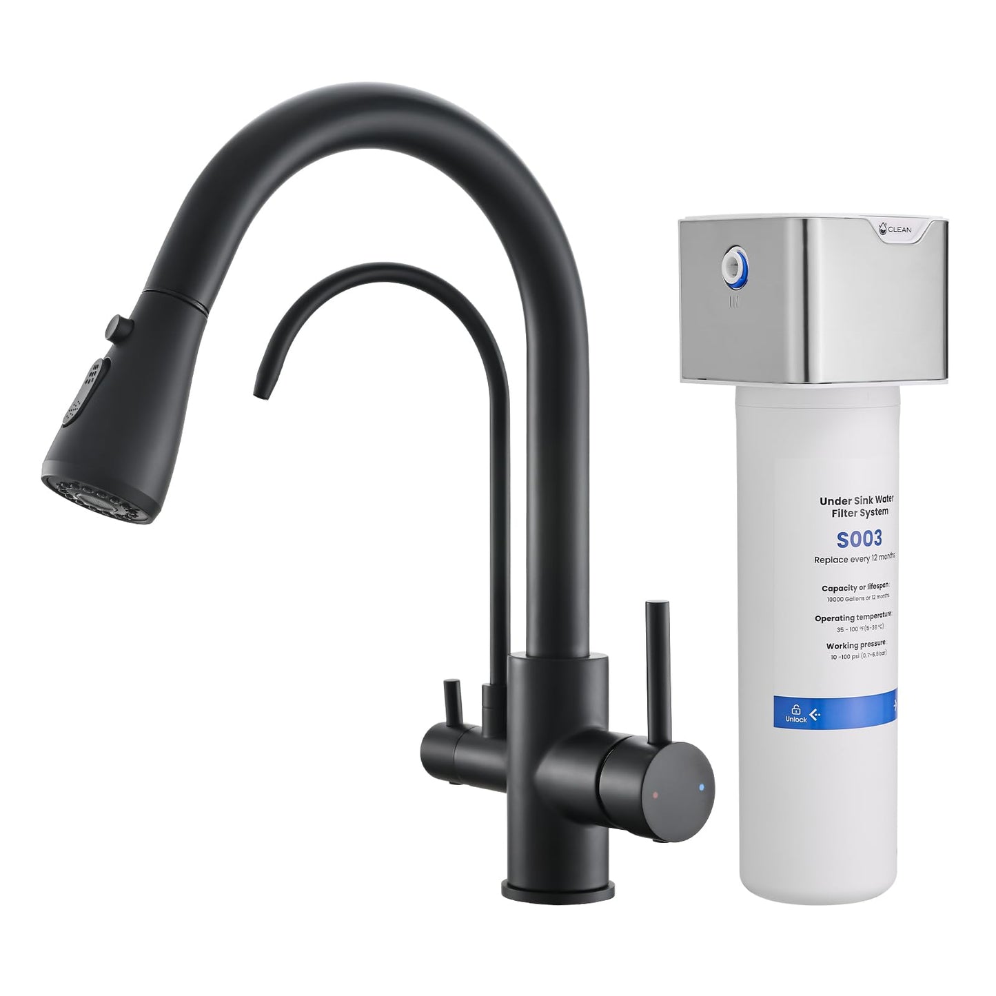 GIMILI 3 in 1 Black Kitchen Faucet with Under Sink Water Filter System, Reduces Lead, Chlorine, Bad Taste & Odor, Kitchen Sink Faucet with Drinking Water Faucet