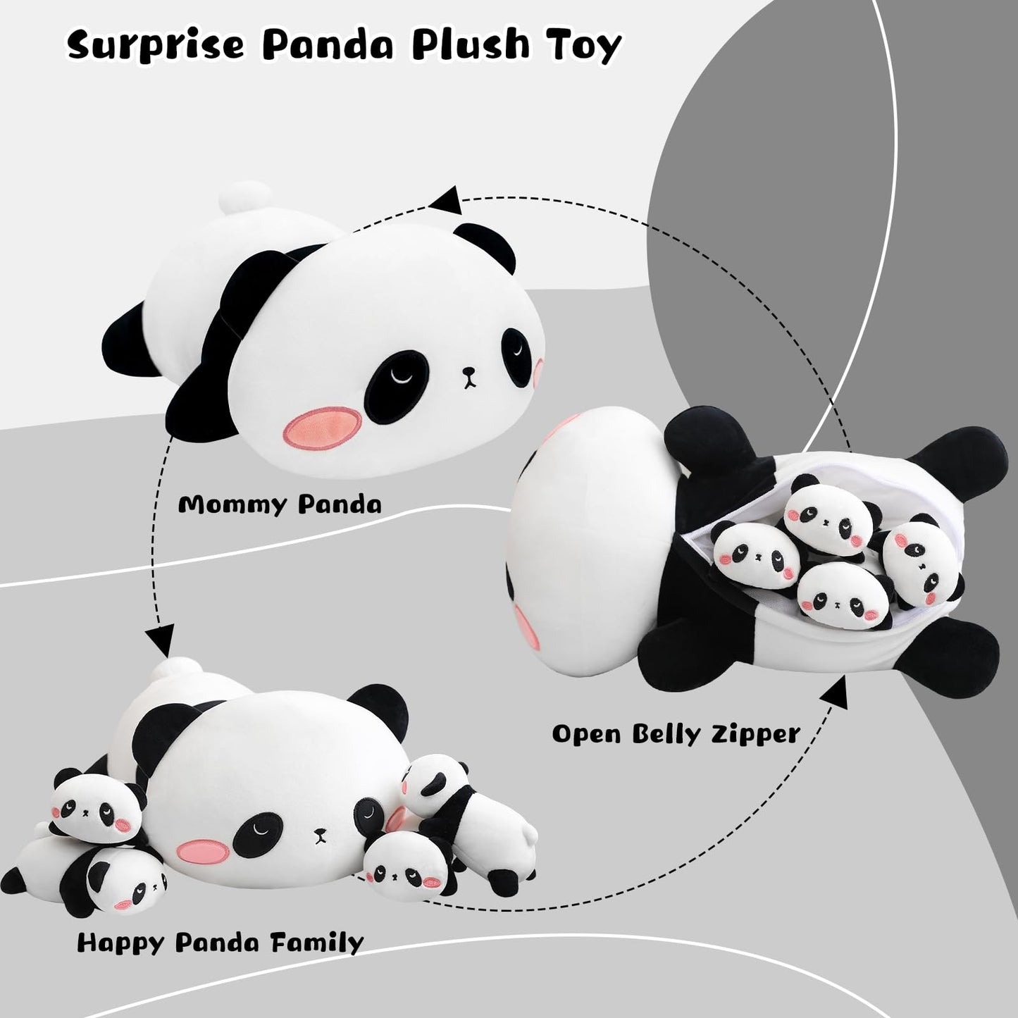 TOYSYM Panda Stuffed Animal Cute Panda Plush Pillow with 4 Baby Plushies in Her Tummy, Soft Cotton Stuffed Animals Toy Gifts for Kids