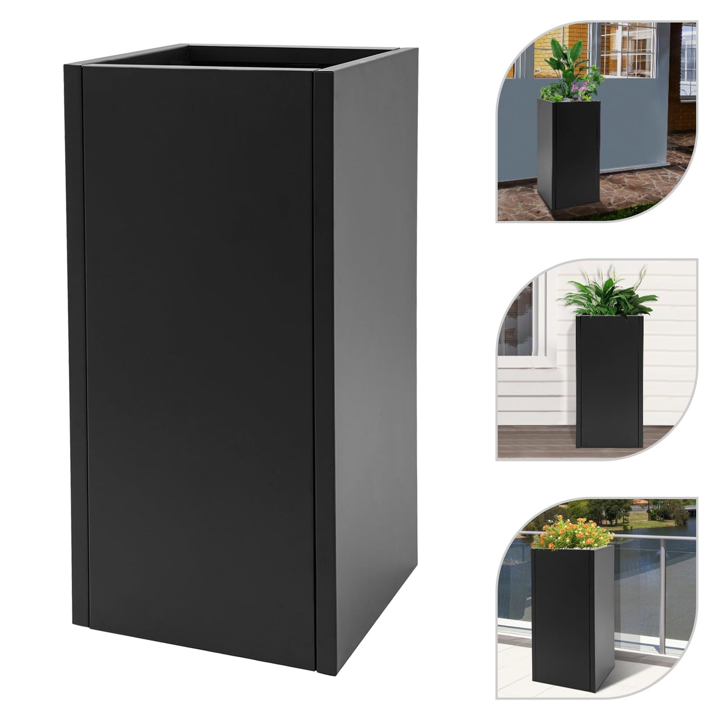Synaiolma Tall Outdoor/Indoor Planter Box, 30in H Rectangular Large Flowerpot, Tall Metal Planter Box with Drainage Hole for Indoor Outdoor Deck Porch Garden Home Patio Front Door.