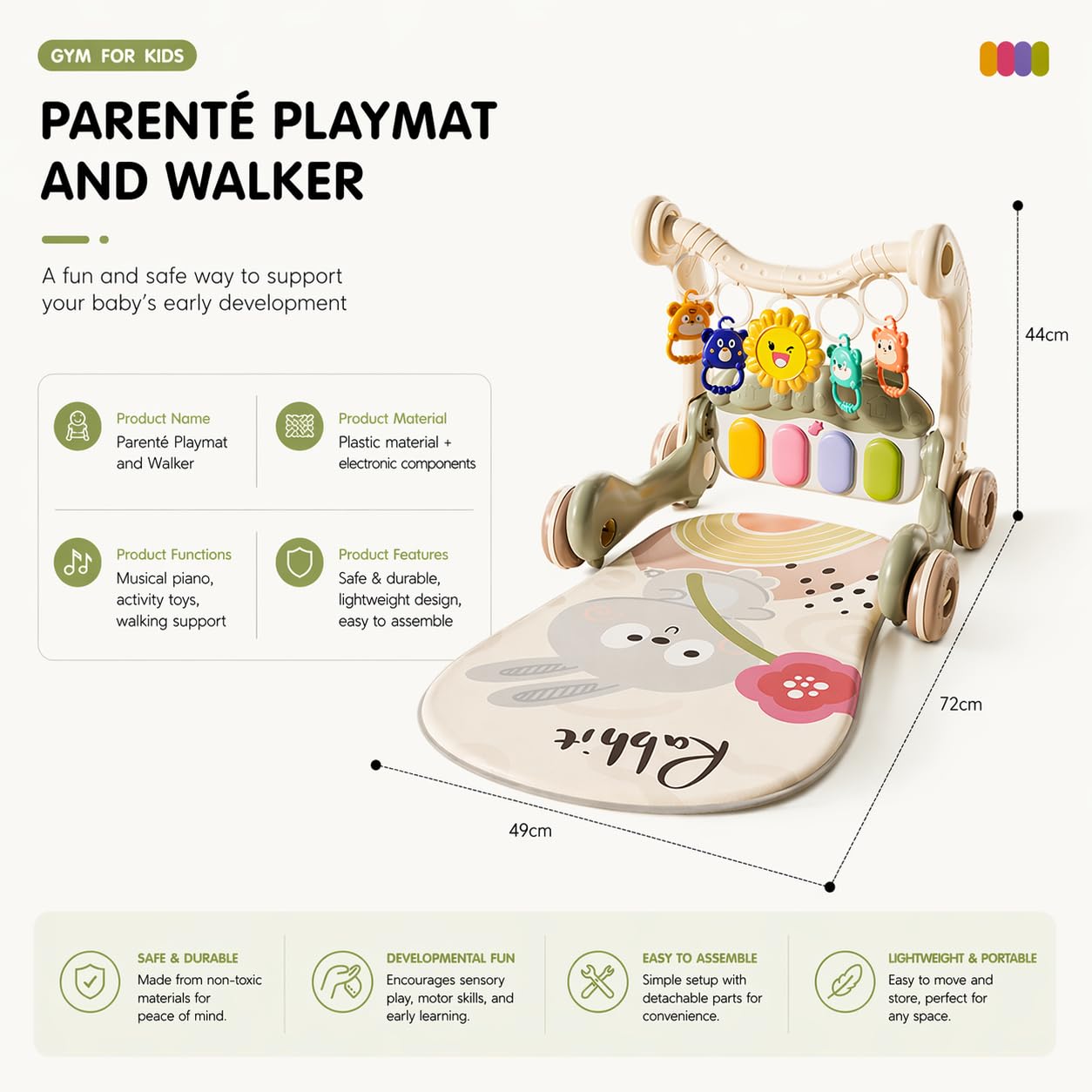 3-in-1 Baby Walker with Tummy Time Mat and Stroller Toys-Sit-to-Stand Walker for Baby Development-Ideal Baby Push Walker and 6-Month-Old Baby Must-Haves-Fun Learning Playtime