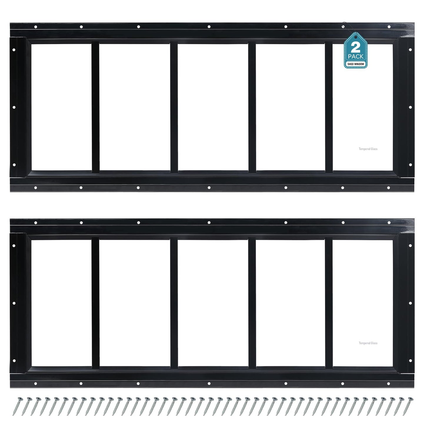 Melkus Shed Window 12"x30" 2 Pack Transom Window Fixed Design with Tempered Glass, Perfect for Shed, Chicken Coop, Barn, Greenhouse, Garage, Playhouse, Storage Room, Black