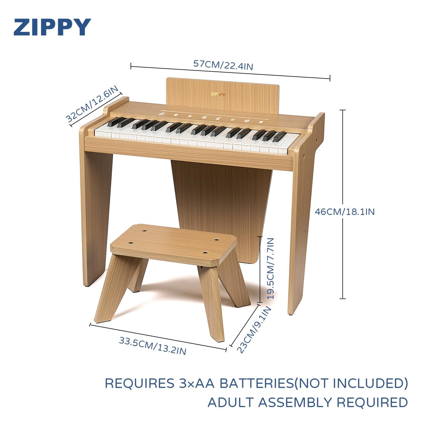 ZIPPY Kids Piano Keyboard, 37 Keys Digital Piano for Kids, Touch Sensitive Control Panel, Built-in Songs, Volume Adjustable, Music Educational Instrument, Wood Piano for 3+ Girls and Boys (Oak Plus)