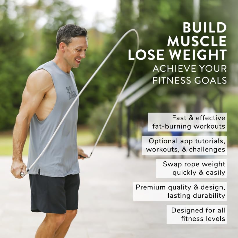 Crossrope Get Lean Set - Weighted Jump Rope- 1/4 LB and 1/2 LB Ropes - Slim Handles - Large