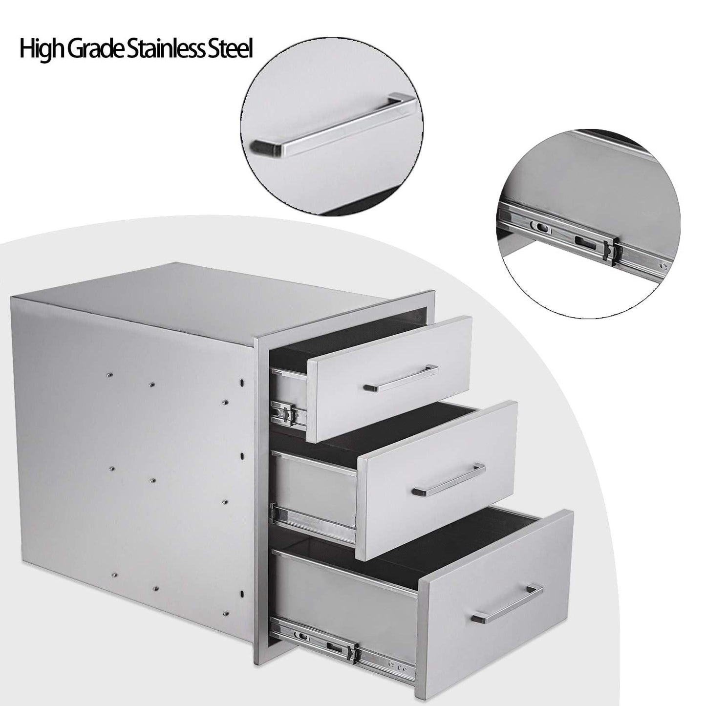 yuxiangBBQ Outdoor Kitchen Drawers Stainless Steel 3-Drawer BBQ Drawer 18" W x 21" H x 23" D Enclosed Built-in Drawer Flush Mount for Outdoor Kitchens & BBQ Islands