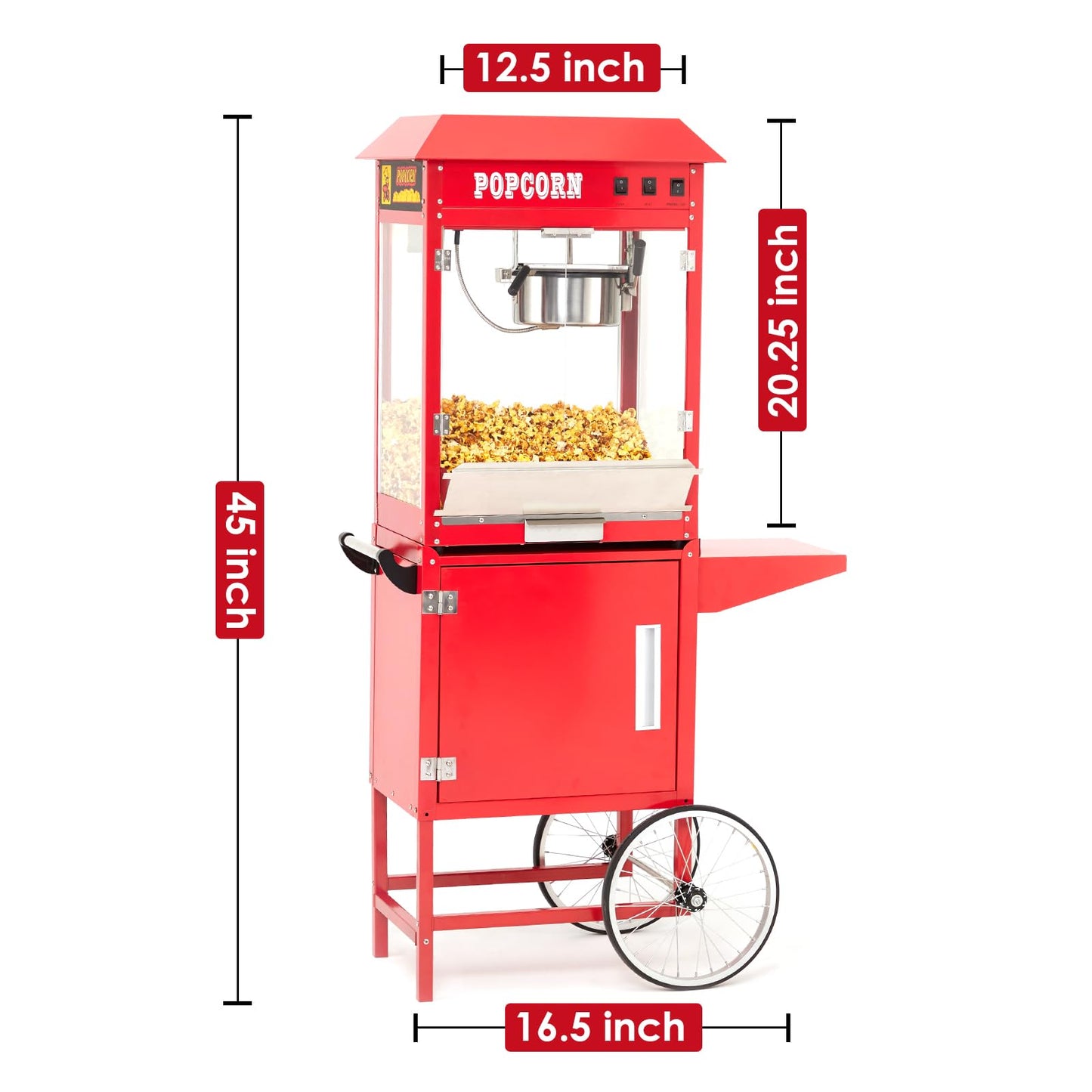Takywep Commercial Popcorn Maker Machine, Popcorn Poppers with Cart and 10 Oz Kettle Makes Up to 64 Cups, 3-Switch Control, Theater Style