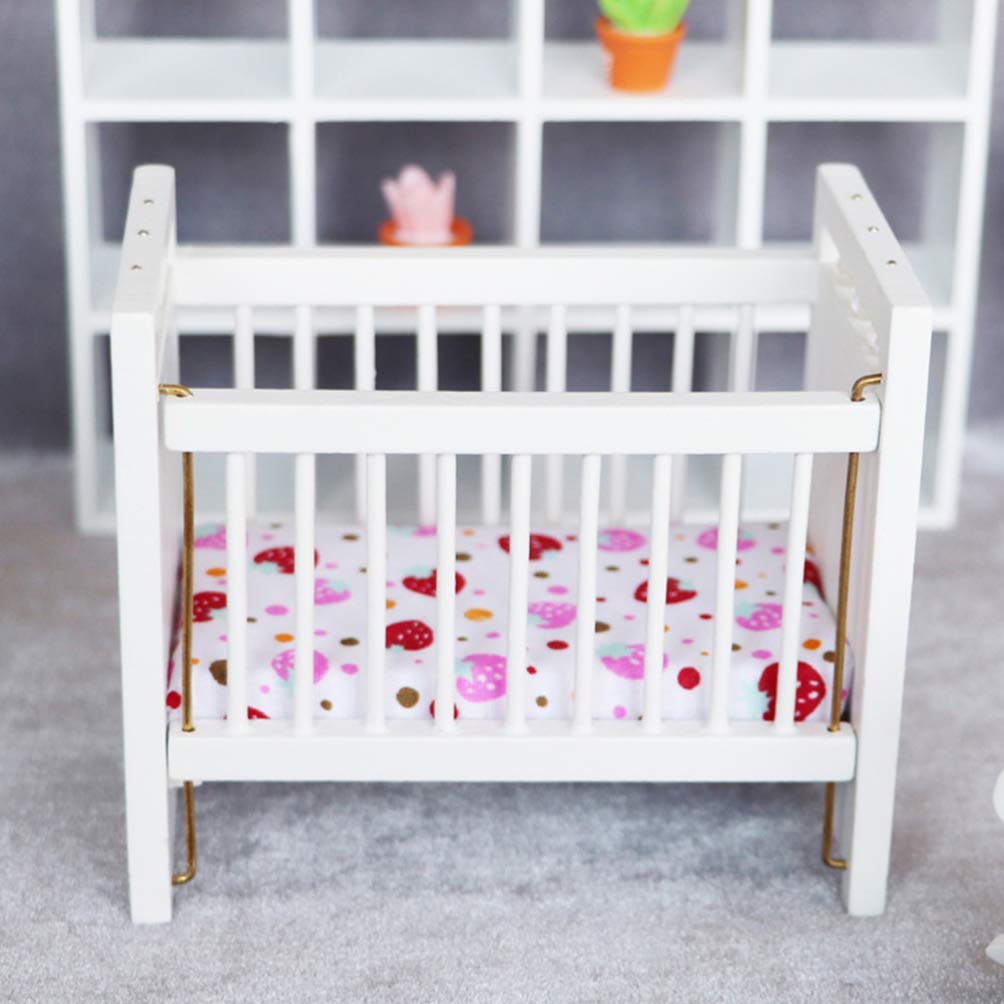 1:12 Scale Dollhouse Mini Crib: Wooden Baby Doll Crib for Dollhouse - Adorable Doll House Accessories and Furniture - Mini Baby Bed Cradle for Miniature Furniture 1 12 Scale 4.40 * 3.93 inches