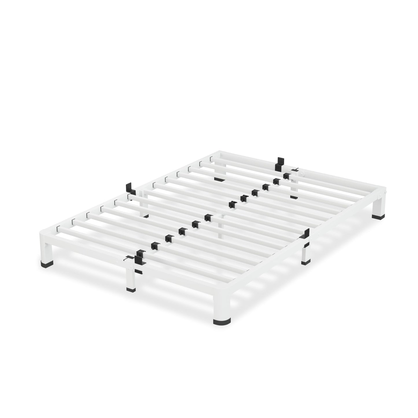 VIPSHOW 4 Inch White Queen Bed Frame, 3500Lbs Heavy Duty Metal Platform with Round Corner Legs Mattress Slide Stopper, Steel Slat Support No Box Spring Needed, Noise Free, Non-Slip, Easy Assembly