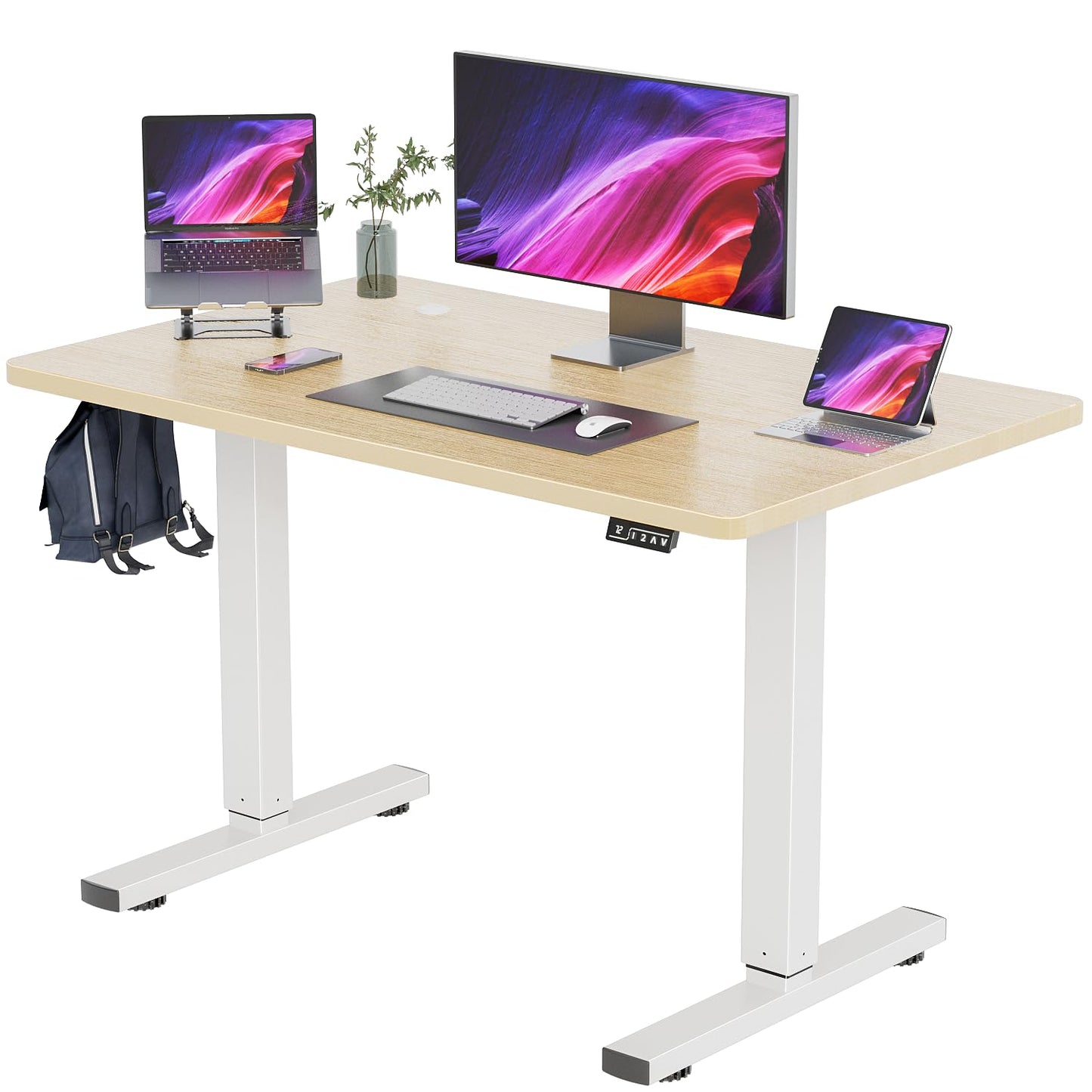 YESHOMY Height Adjustable Electric Standing Desk, 40 inch Computer Table, Home Office Workstation, White Leg/Natural Top