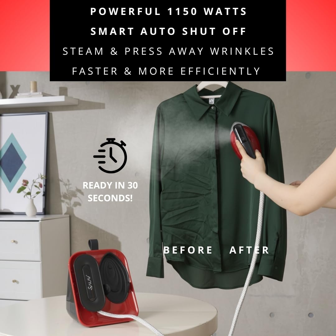 SALAV DuoPress Smart Deluxe Steam Station – 2-in-1 Handheld Garment Steamer & Iron with 6ft Steam Hose, 7 Steam Levels, Digital Display, 1.1L Tank, Steam Burst, Auto-Off Safety, For Home & Upholstery