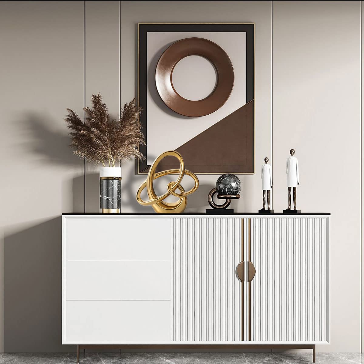 Modern Gold Knots Decor Ceramic Statue - Abstract Home Accent & Tabletop Figurine for Living Room, Bedroom, Bathroom, Office, Shelf, Mantel - Wedding, Coffee Table, Dining Room Centerpiece Decoration