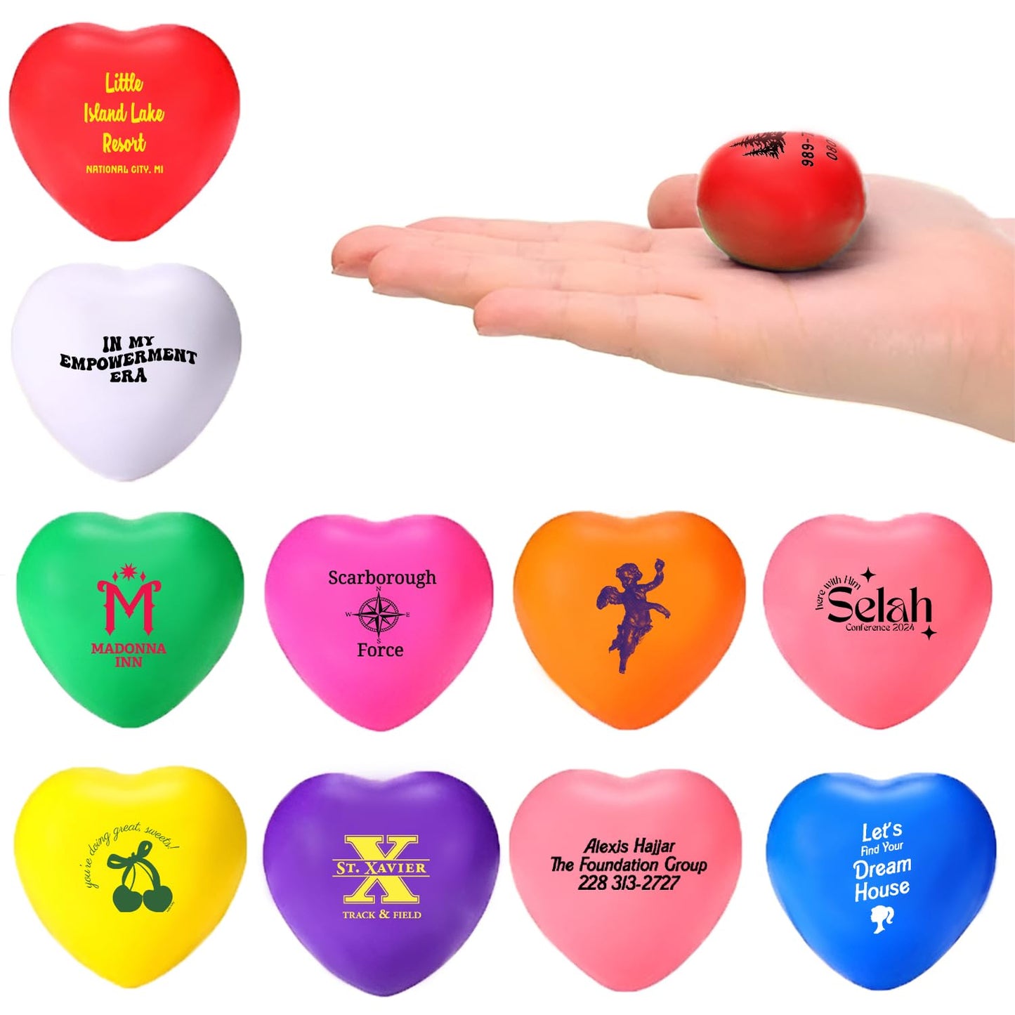 50 Sets of Custom Stress Relief Foam Balls with Logo, Bulk Heart Shape Personalized Foam Balls, Anxiety Stress Relief Stress, Perfect for Office, Travel or Home
