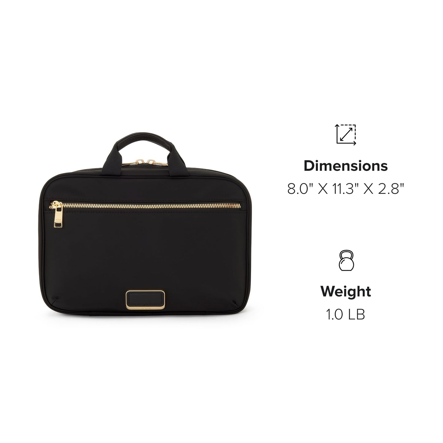 TUMI - Voyageur Madeline Cosmetic Bag - Women's Travel Makeup Toiletry Case, Lightweight with Zip Pockets and Metal Hanger - Medium, Black with Gold Hardware