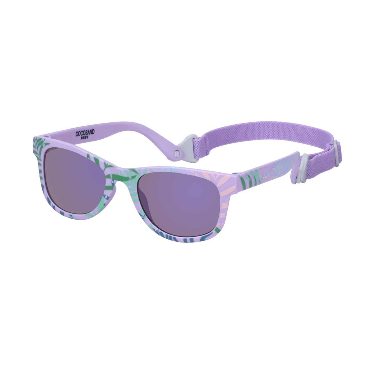 COCOSAND Flexible Polarized Baby Sunglasses with Strap UV Protection for Toddler Infant Newborn Girl Boy Age 0-24 Months, Matte Purple with Leaf Print
