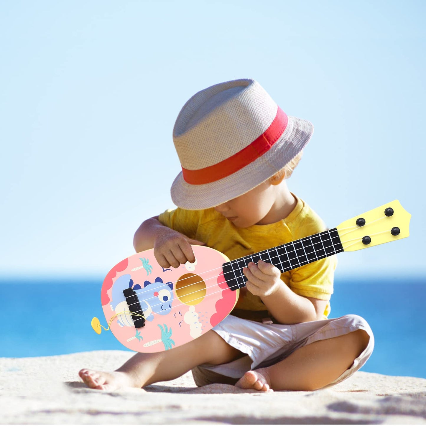 YOLOPLUS+ 17 Inch Toddler Ukulele Guitar Toy 4 Strings Mini Guitar for Kids - Children Musical Instruments Educational Learning Toy (17 inch Pink Color)