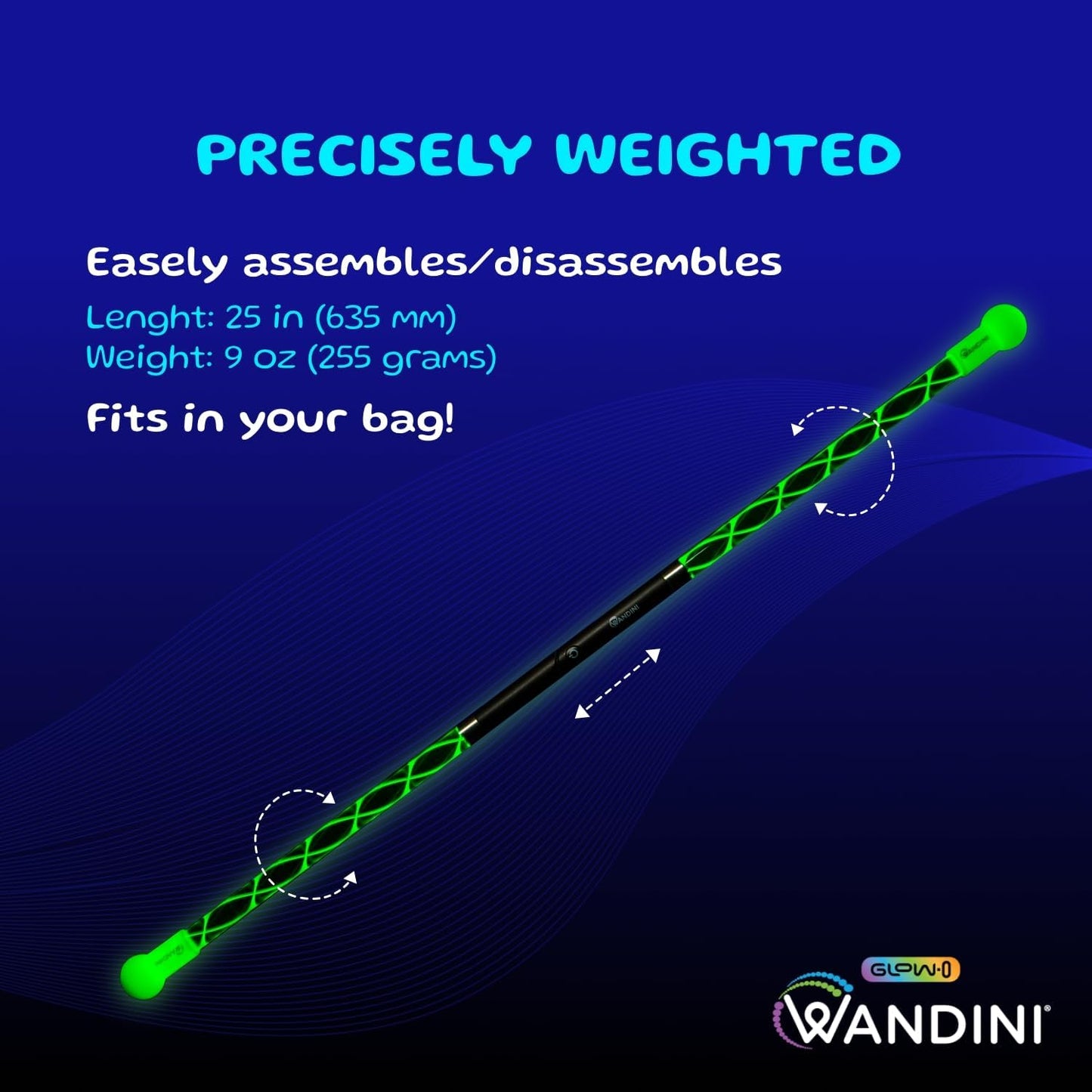 Wandini Glow.0 Magic Wand Collapsible LED Levitation Wand - USB Rechargeable Floating Wand - LED Light Wand with 22 Color Light Modes – Patented, Expertly Balanced LED Flow Wand Levitation Stick