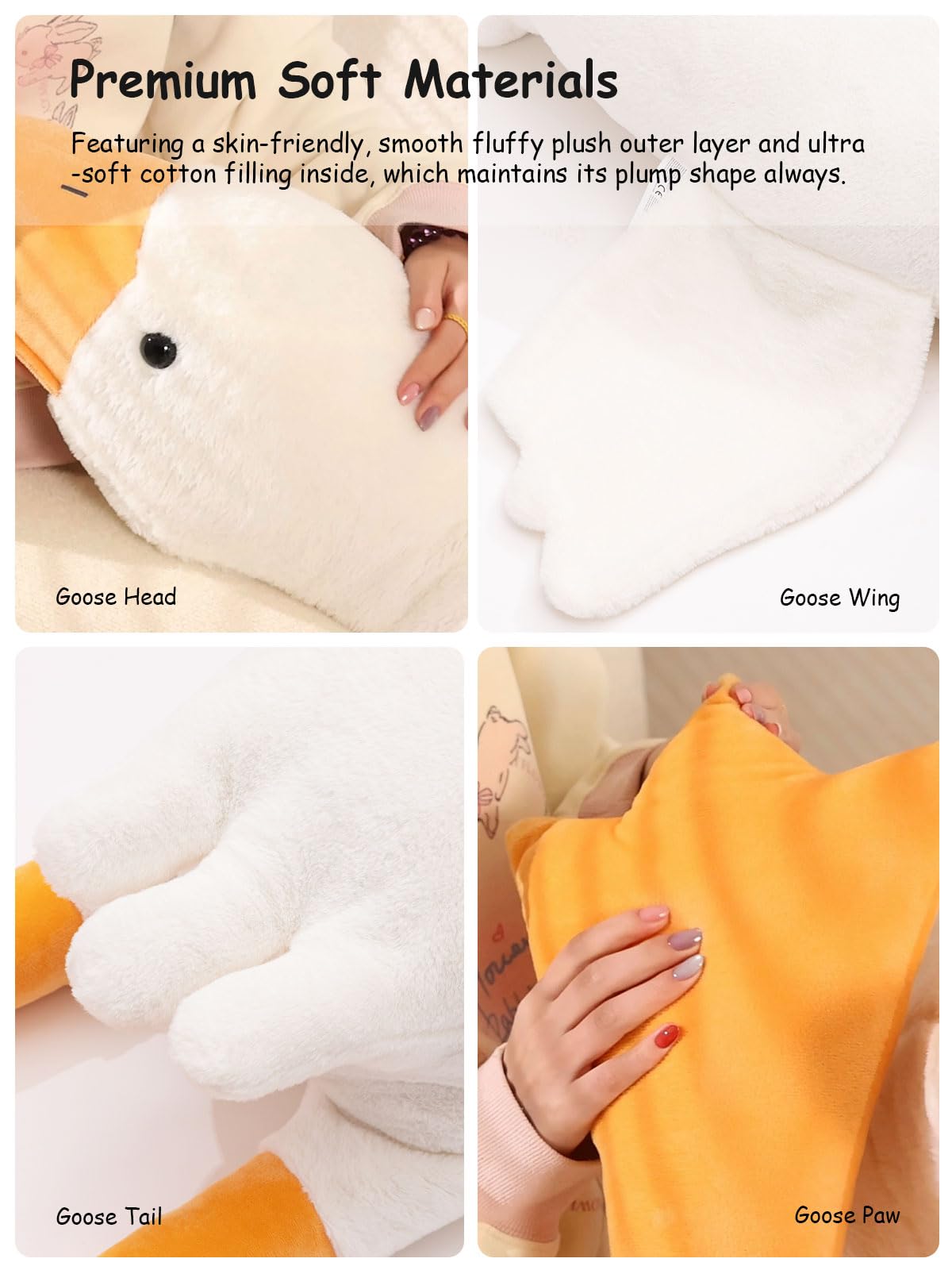 FIAEUGZKM Giant White Goose Plush Pillow, 74.8" Jumbo Fluffy Stuffed Animal Goose Hugging Body Pillow, Extra Large Soft Cuddly Plushy Birthday Gift Toy for Girls Kids Teens Adults, 6.23ft/190cm
