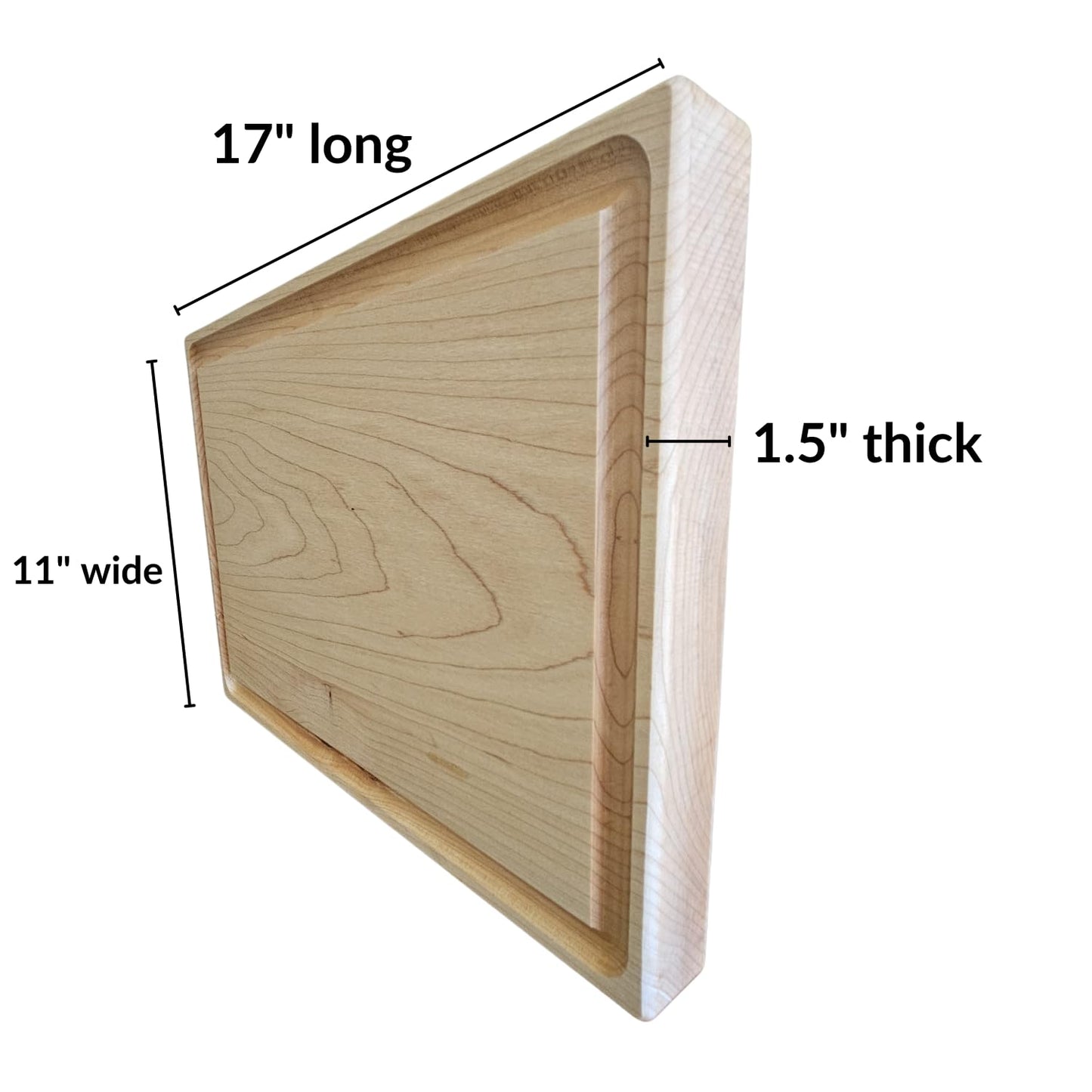 Cutting Board Made in USA - NO GLUE - SINGLE SLAB - Maple Wood Butcher Block by Virginia Boys Kitchens - 100% real hardwood 17" x 11" x 1.5" Thick Wood (Maple Wood, 17" x 11" x 1.5")