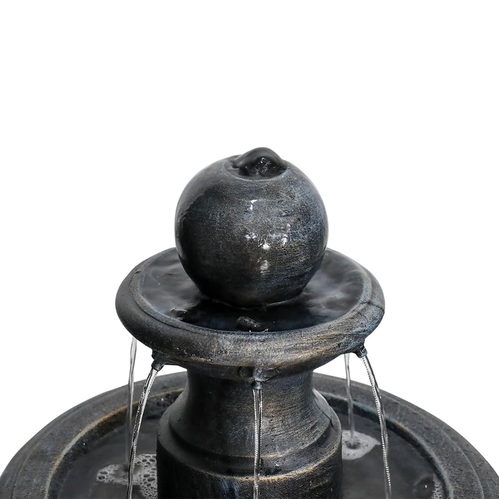 SunJet 45.2" High 3-Tiers Modern Concrete Outdoor Water Fountain - Round Large Outdoor Fountains and Waterfalls for Garden, Patio, Yard, and Deck Decor, Featuring Natural Stone Look (Black, 45.2inch)